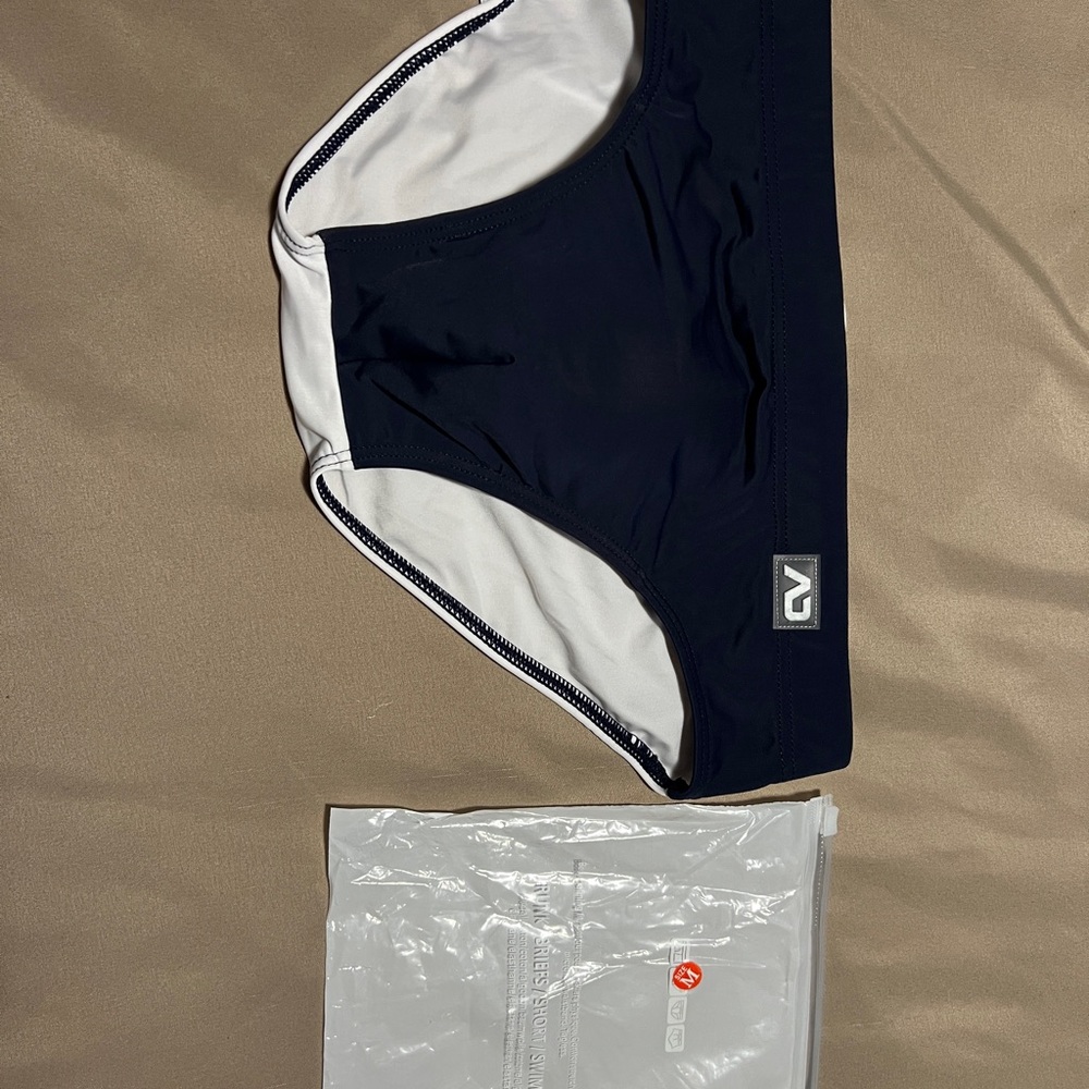 Source Unknown Navy and White Men's Swimwear